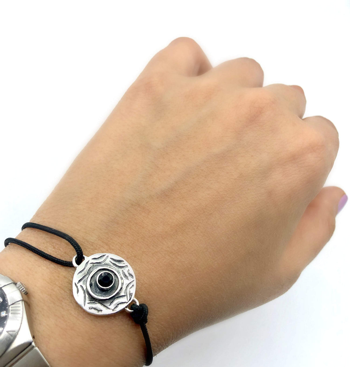 men's evil eye bracelet, black gemstone evil eye bracelet