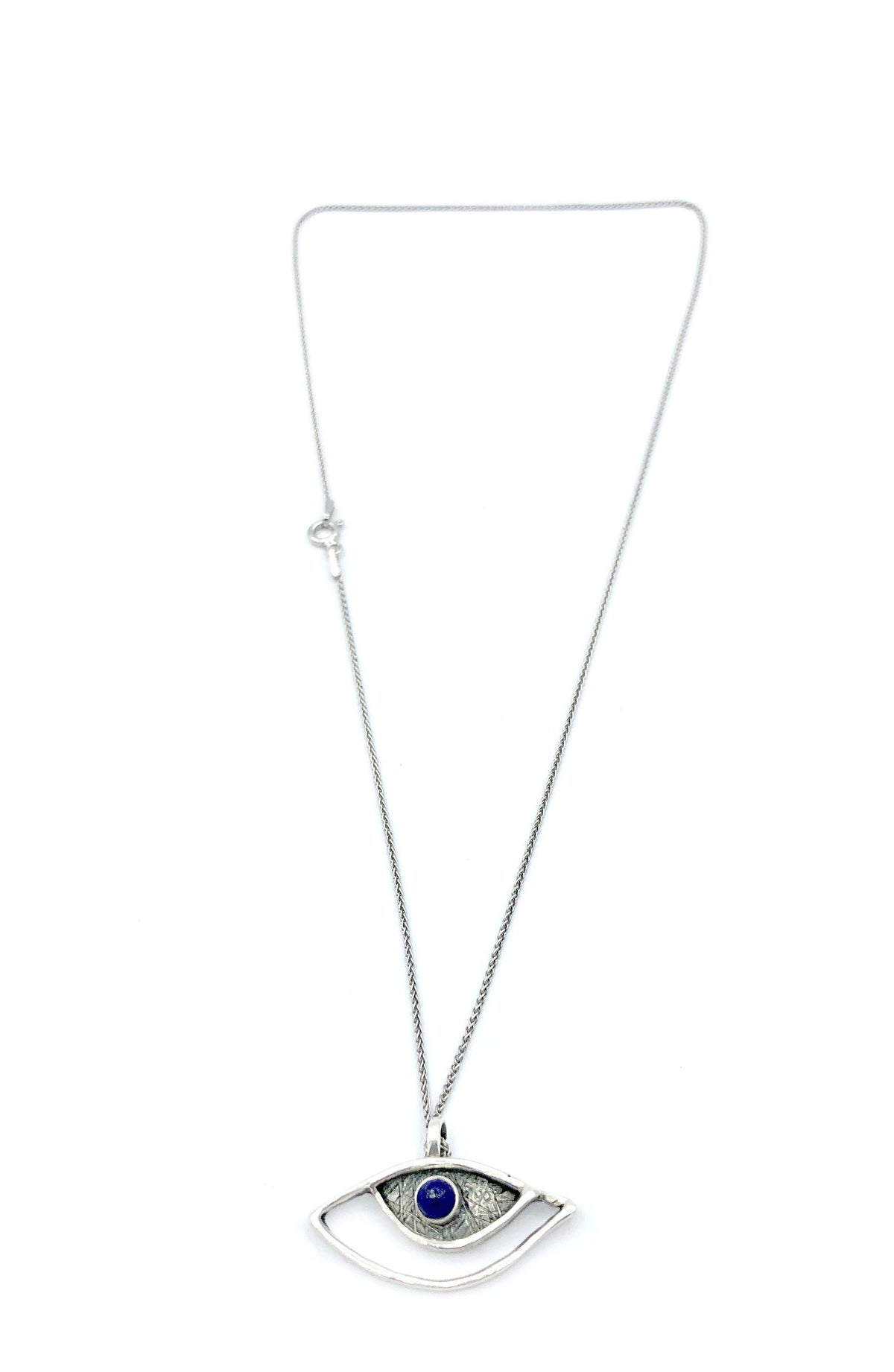evil eye pendant, blue lapis pendant, silver eye pendant silver chain 