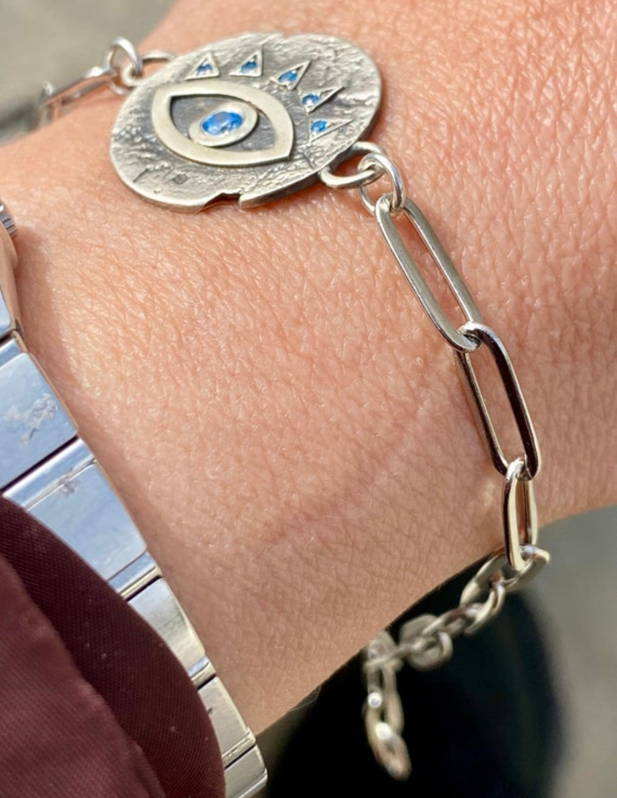 Evil eye bracelet, blue gemstone evil eye bracelet silver