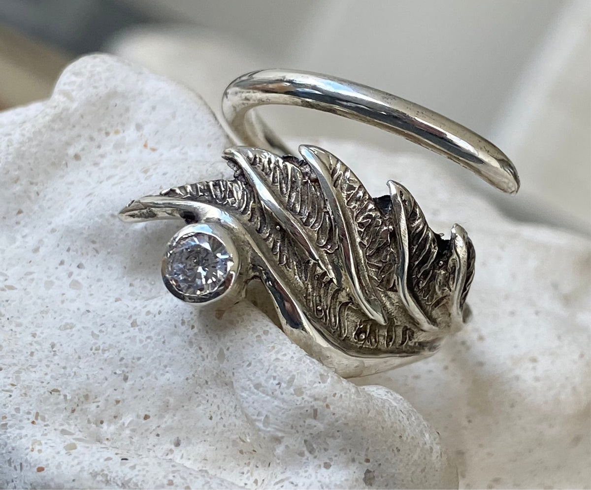 angel wing ring silver with gemstone