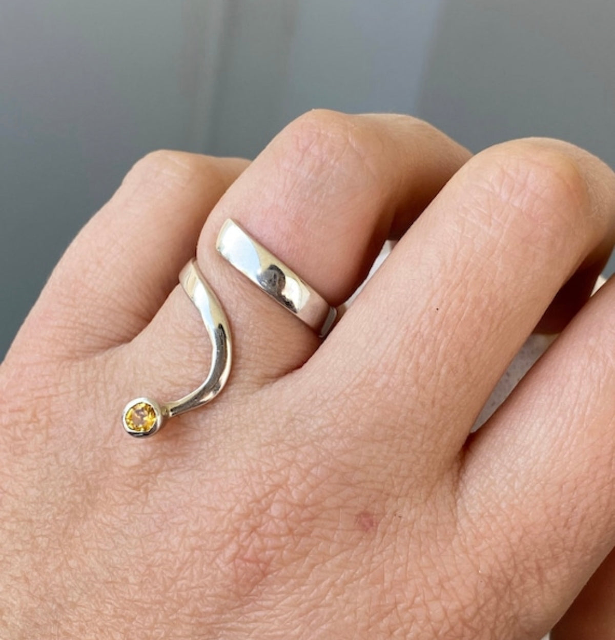 citrine ring silver open silver ring