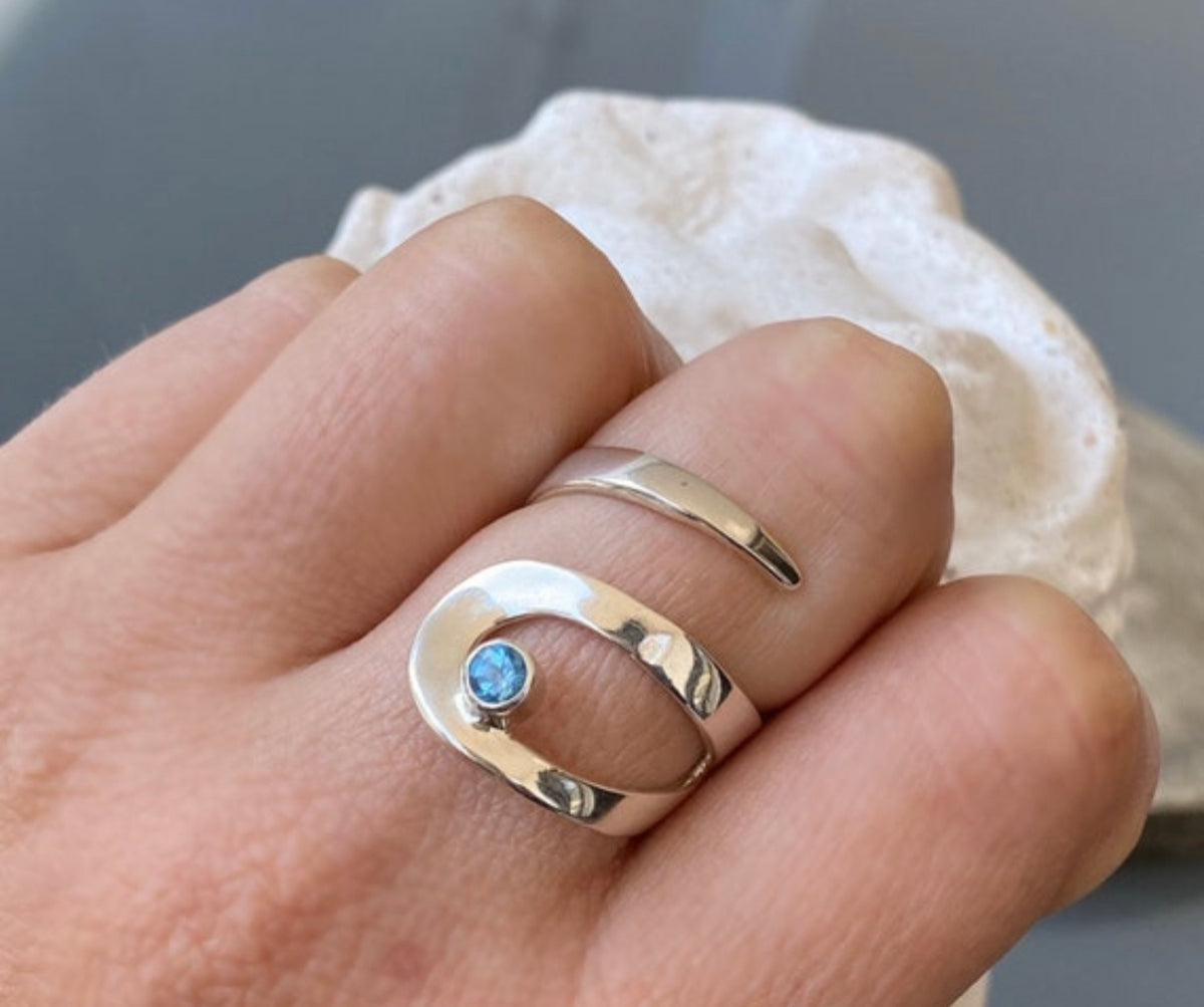 blue topaz silver adjustable ring