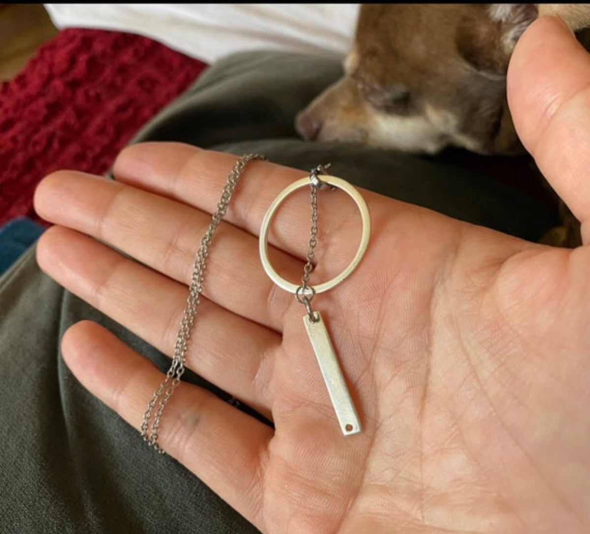 Silver Lariat necklace circle and line necklace