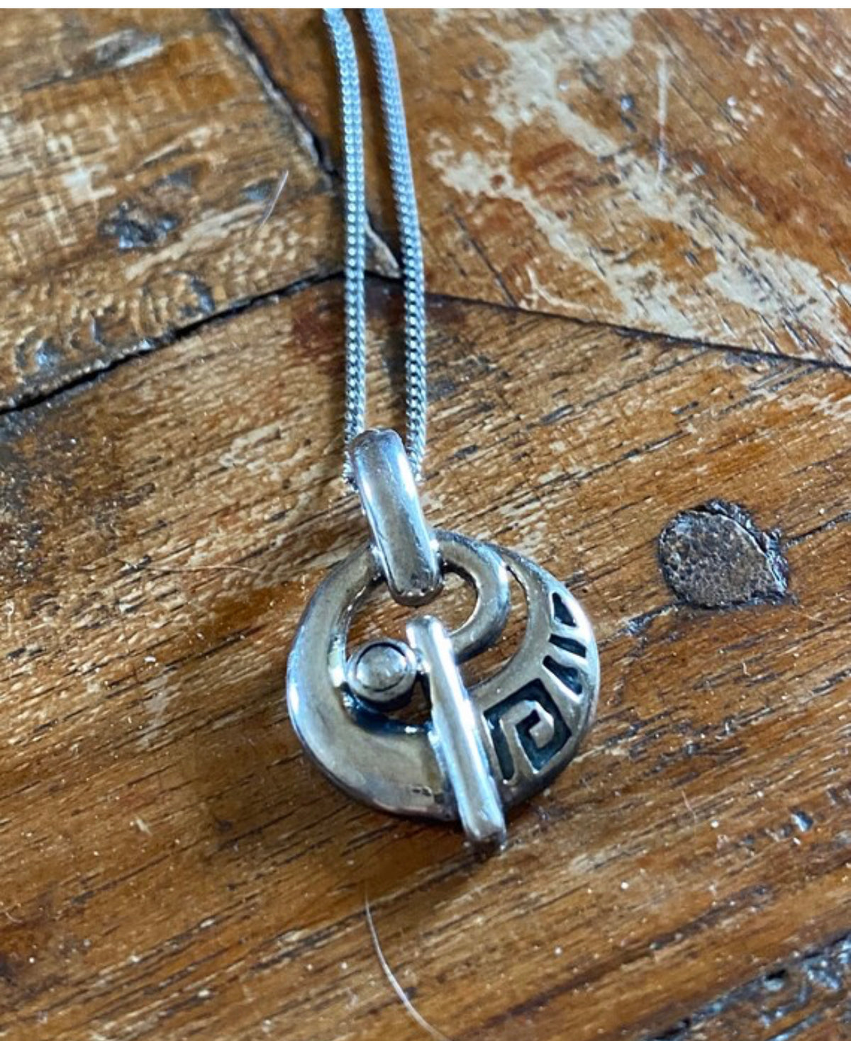 greek key circle pendant silver