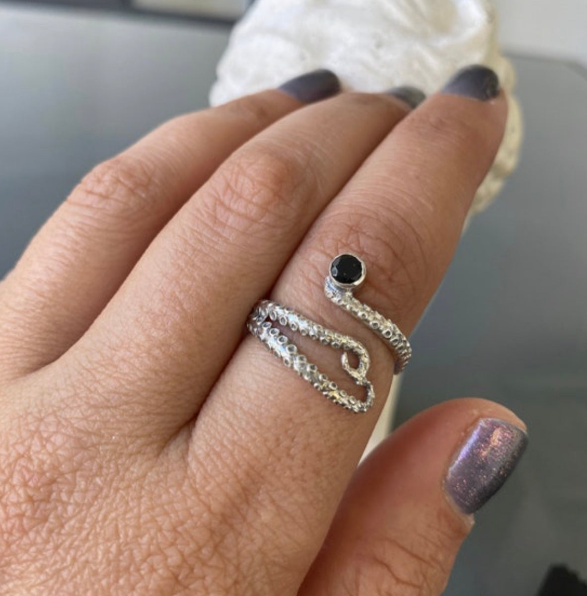 octopus ring gemstone tentacle silver ring