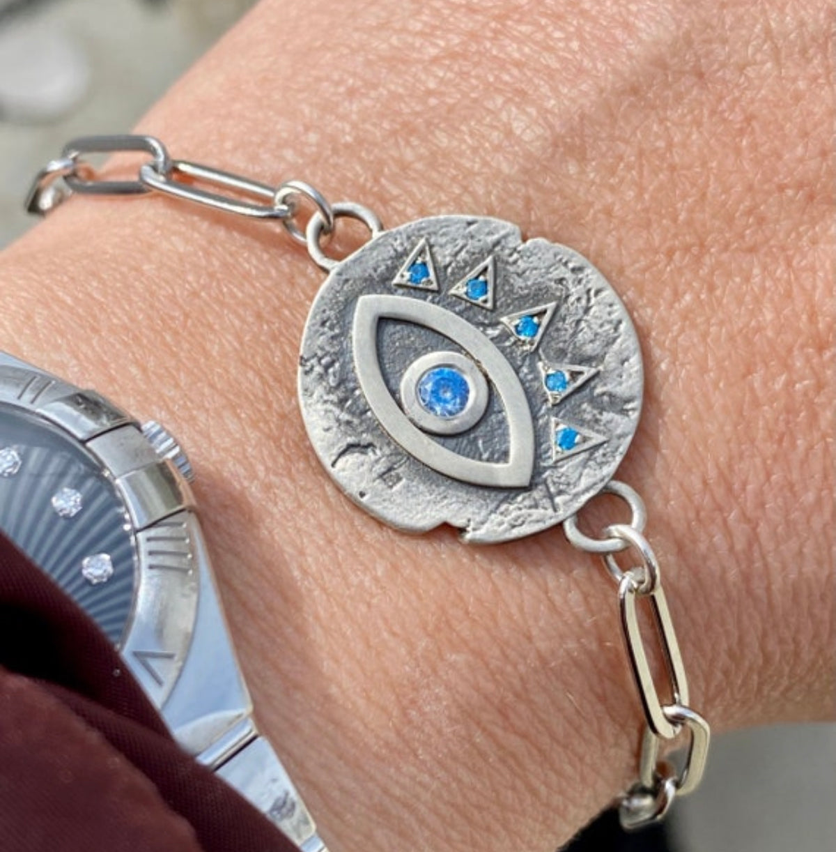 Evil eye bracelet, blue gemstone evil eye bracelet silver