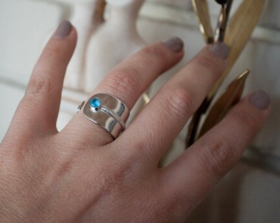 blue topaz silver ring - Santorini ring