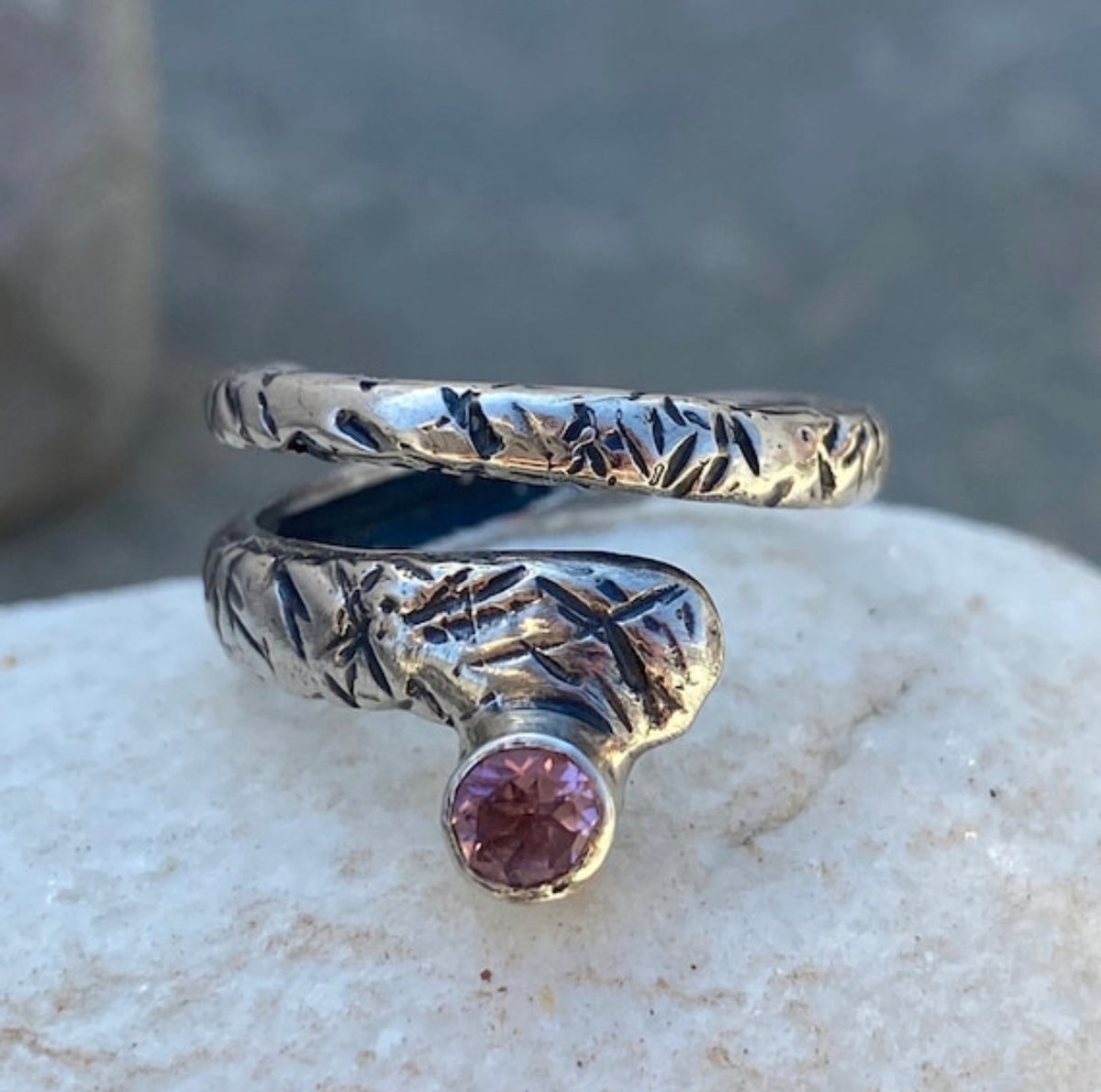 pink tourmaline silver ring adjustable