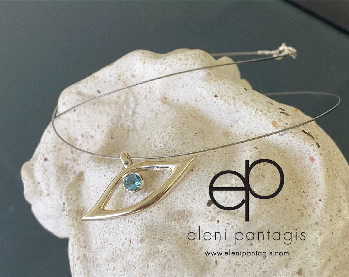 Evil eye necklace, evil eye with blue gemstone jewelry 