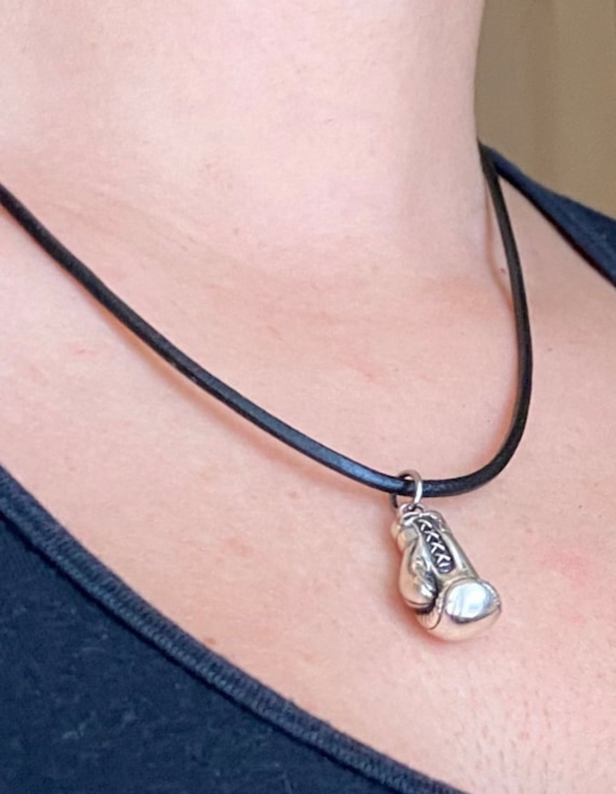 silver boxing glove with paperclip chain