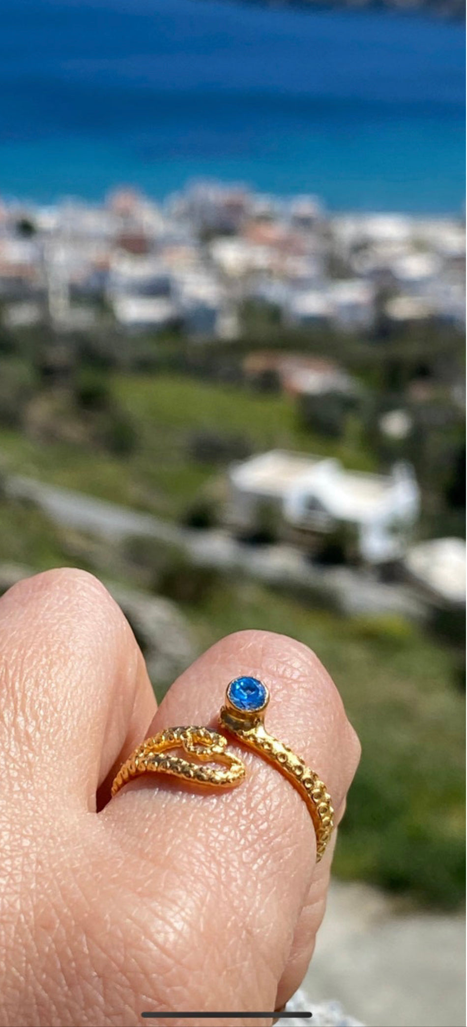 Octopus ring gold and blue gemstone, gold tentacle ring