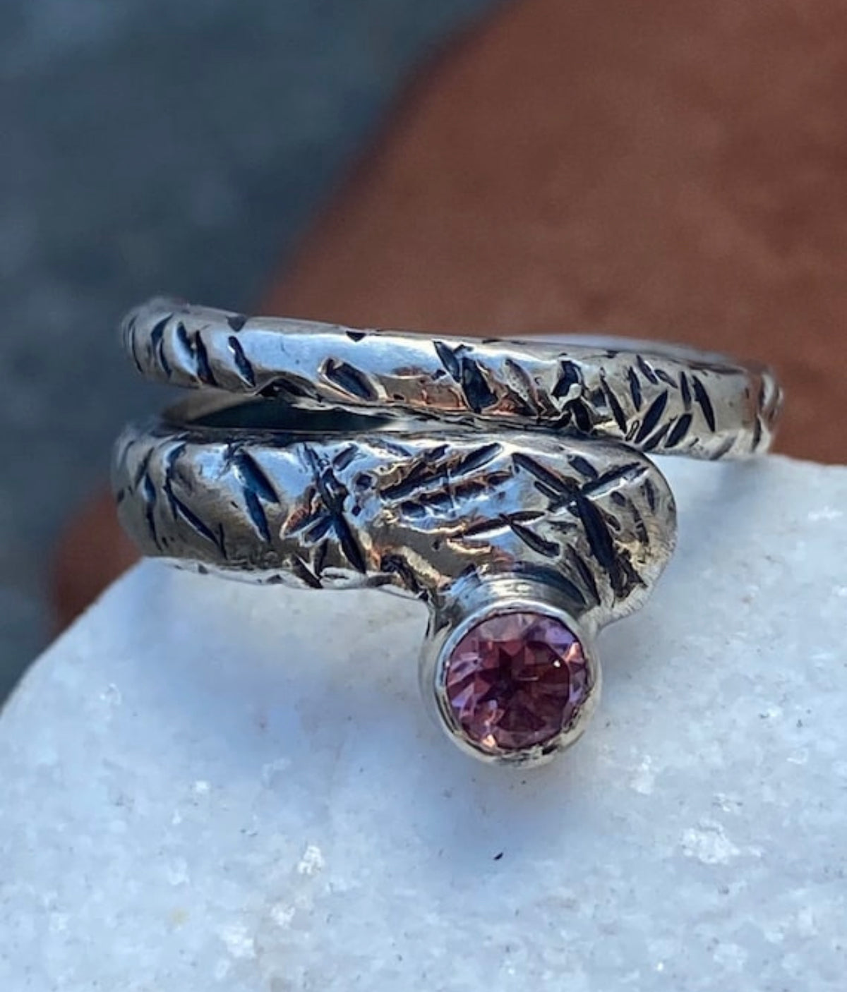 pink tourmaline silver ring adjustable