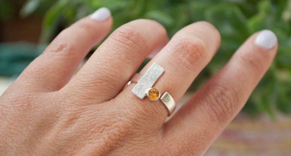 citrine ring silver adjustable