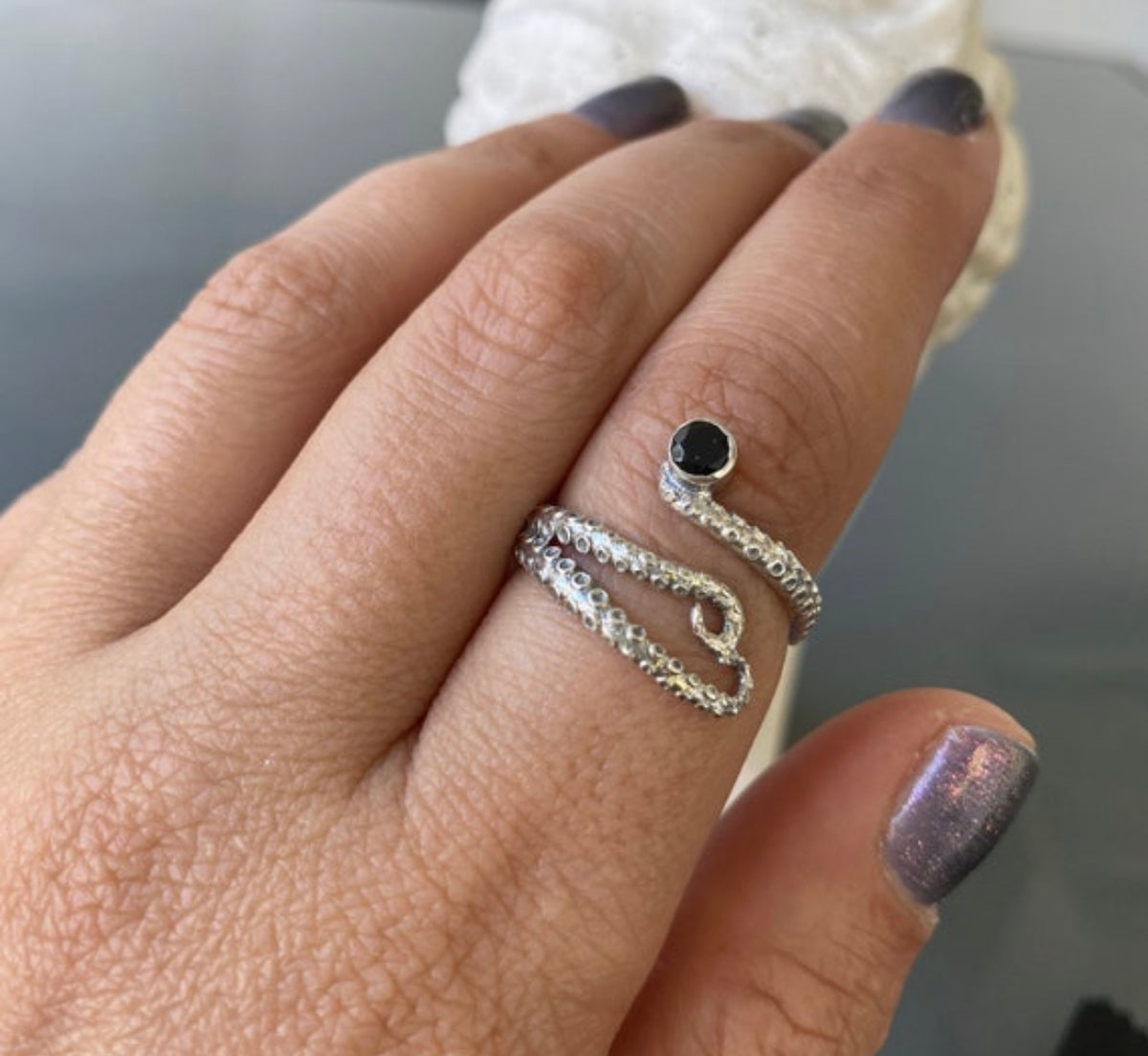octopus ring gemstone tentacle silver ring