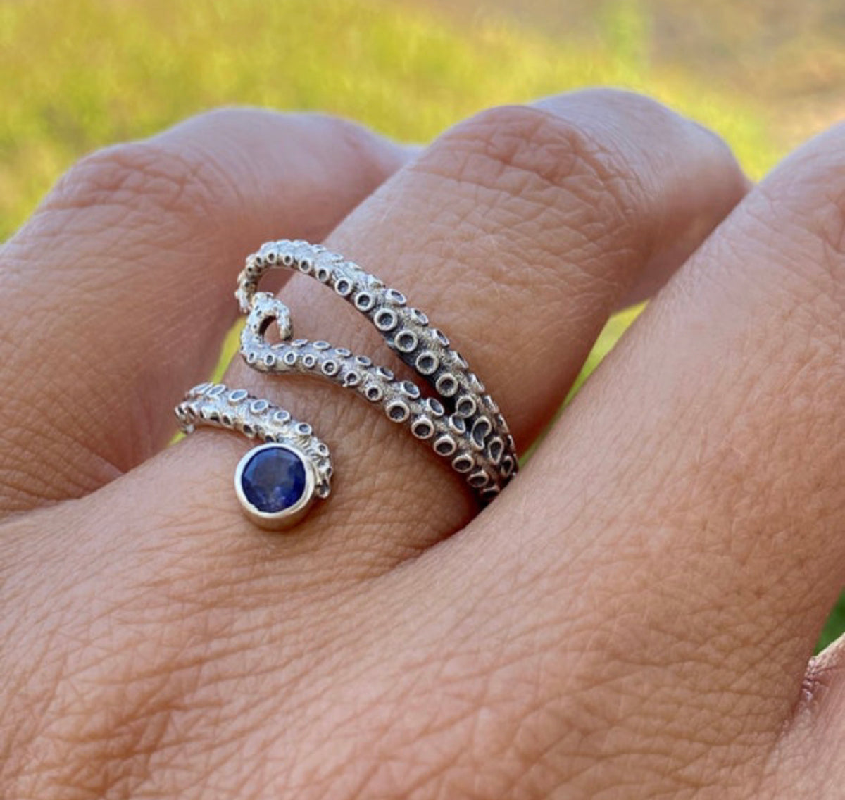 octopus ring iolite gemstone tentacle silver ring