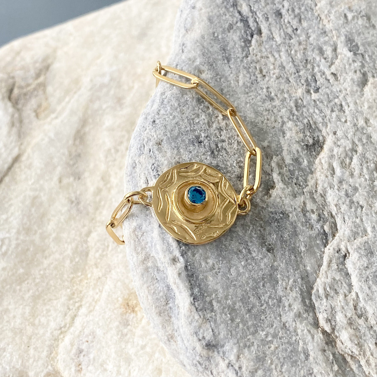 Evil eye bracelet gold paperclip chain