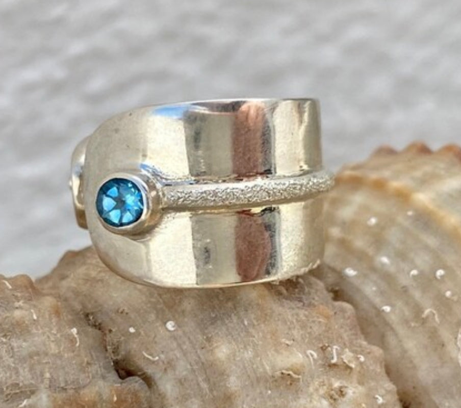 blue topaz silver ring - Santorini ring