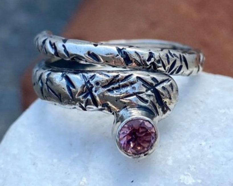 pink tourmaline silver ring adjustable