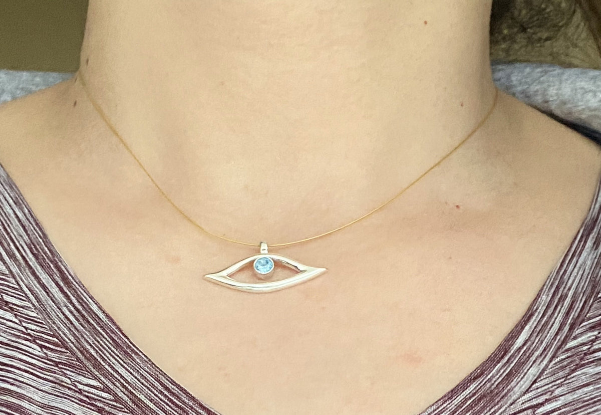 Evil eye necklace, evil eye with blue gemstone jewelry 