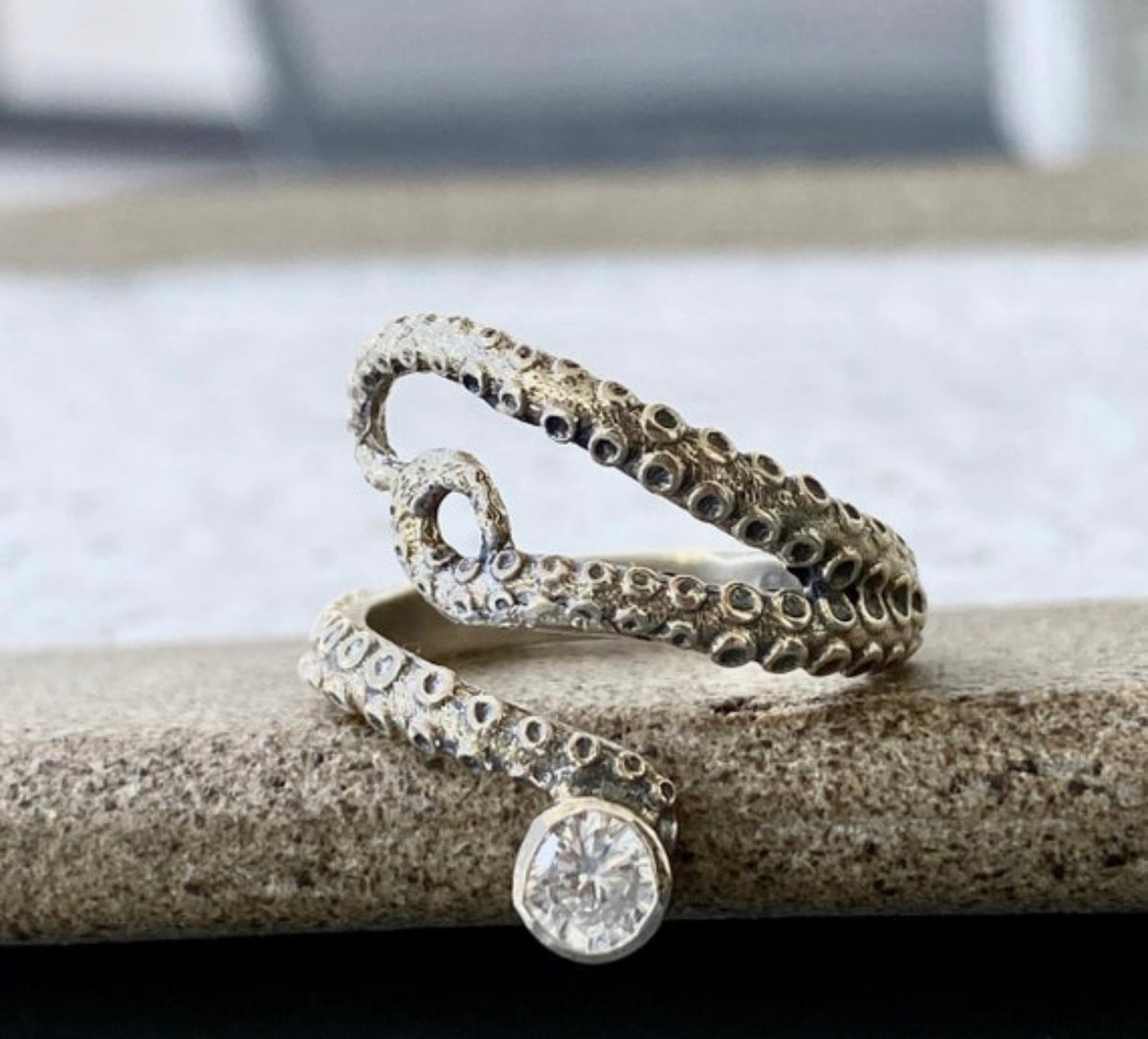 octopus ring gemstone tentacle silver ring