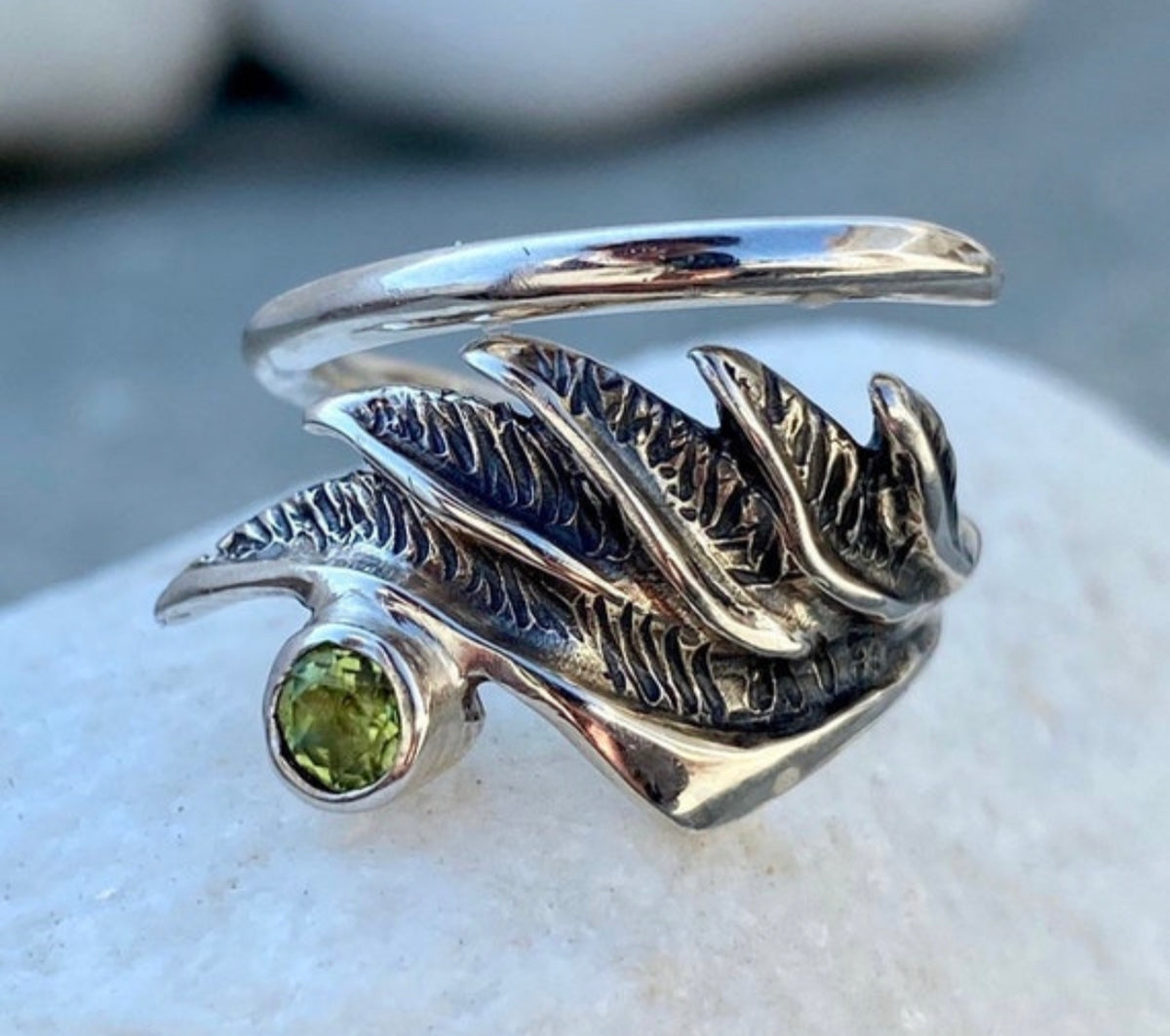 peridot ring angel wing ring