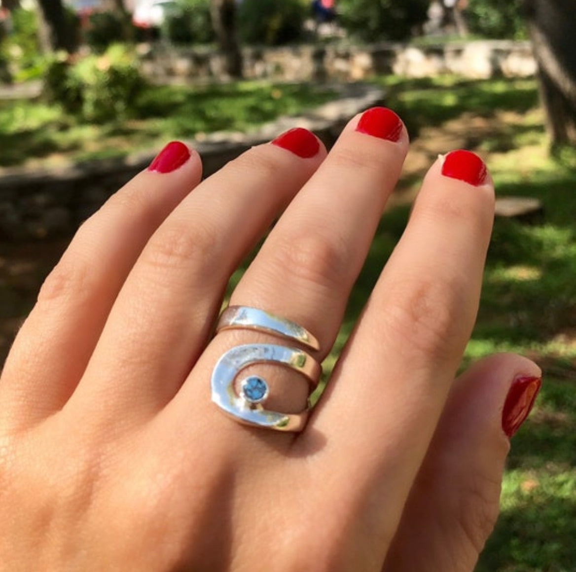 blue topaz silver adjustable ring
