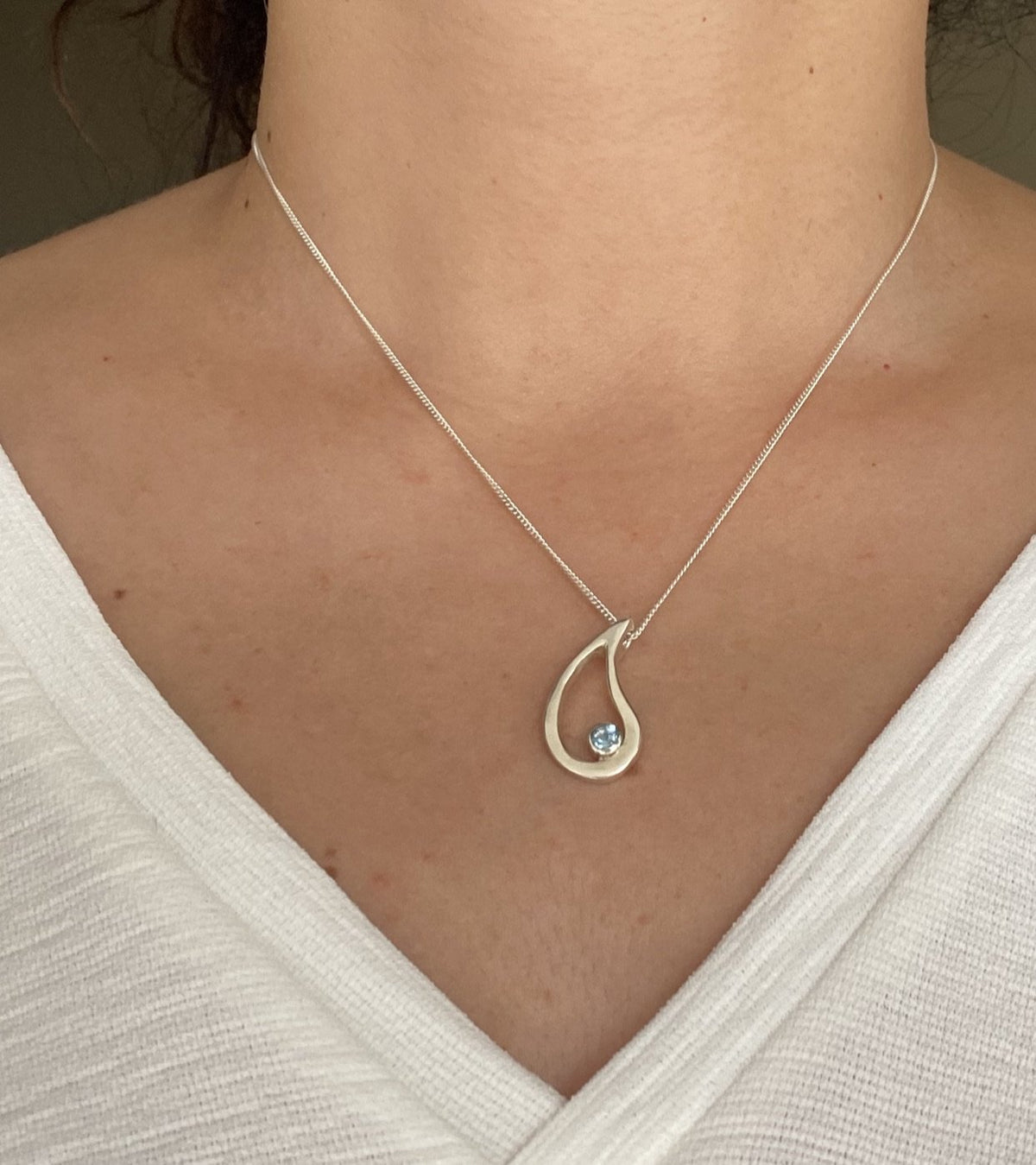 Evil eye pendant, blue topaz pendant, silver eye pendant silver chain
