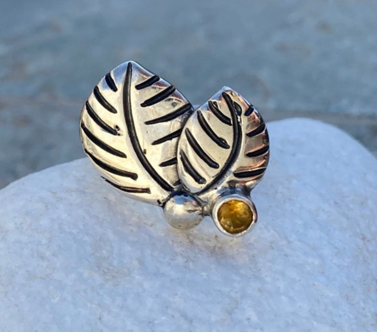 citrine ring leaf ring