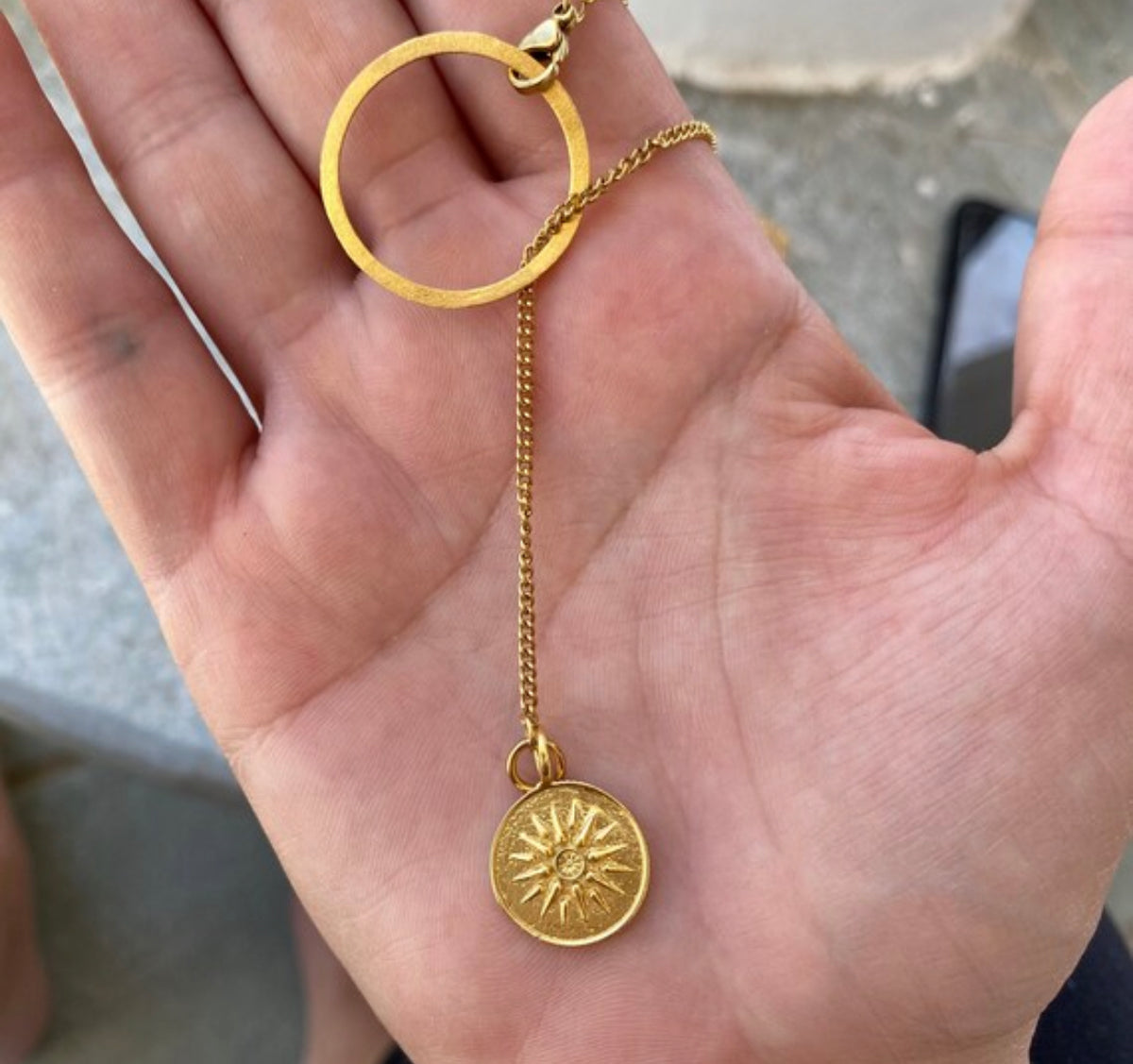 Lariat necklace circle with Macedonian star, Greek necklace