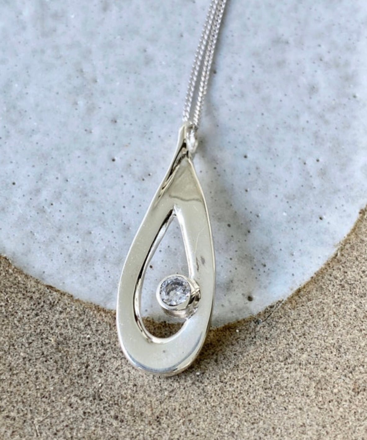 zircon gemstone silver necklace drop shape necklace