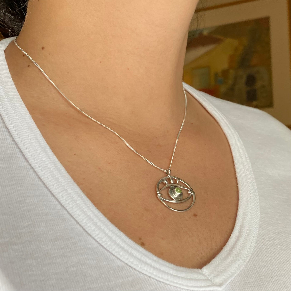 Evil eye necklace green gemstone handmade
