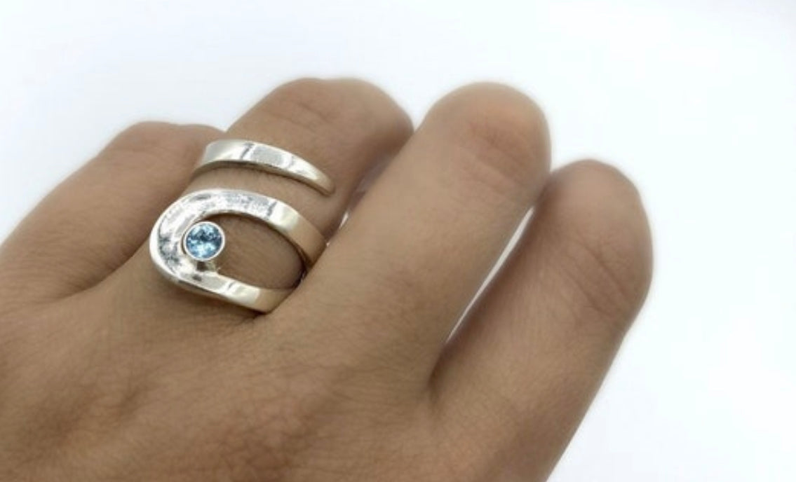 blue topaz silver adjustable ring