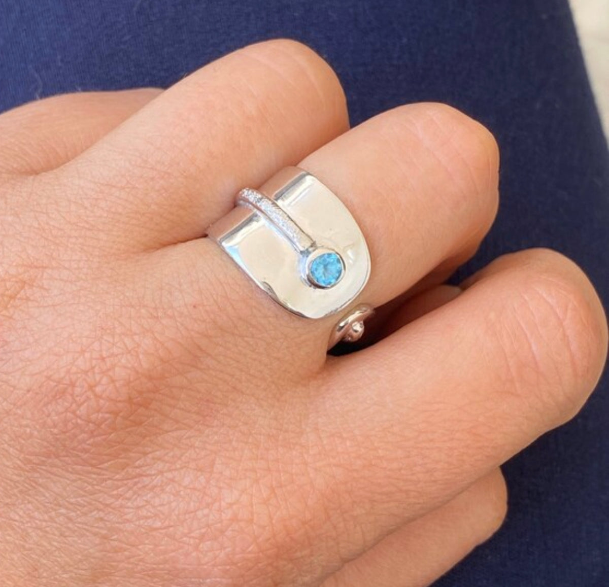 blue topaz silver ring - Santorini ring
