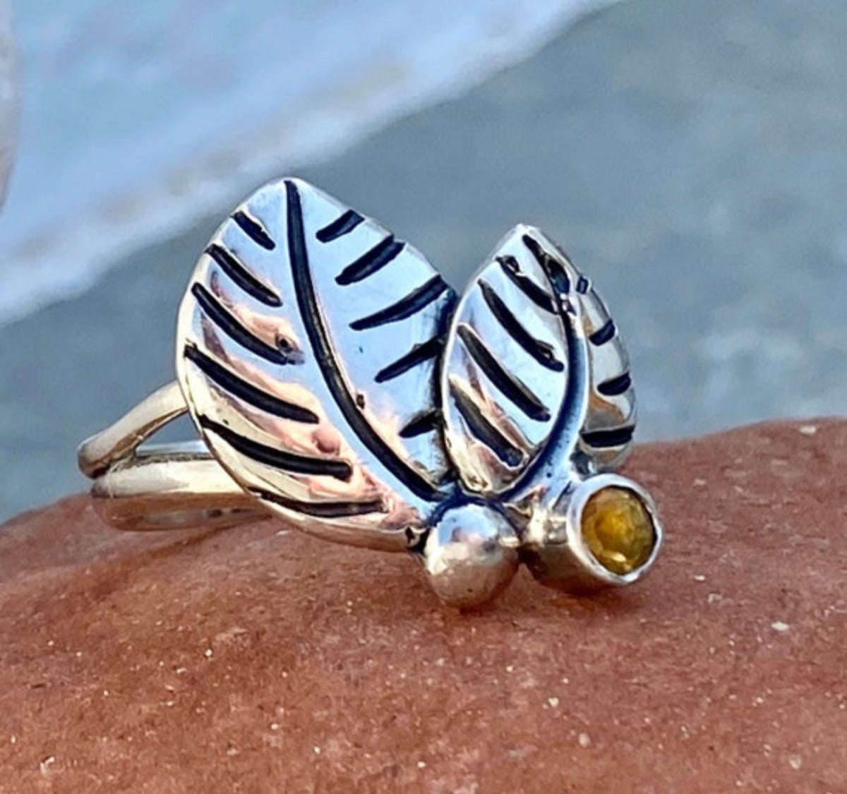 citrine ring leaf ring
