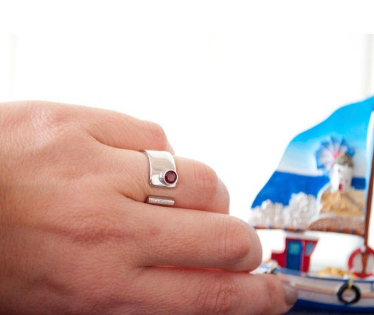 red garnet ring silver, red gemstone ring
