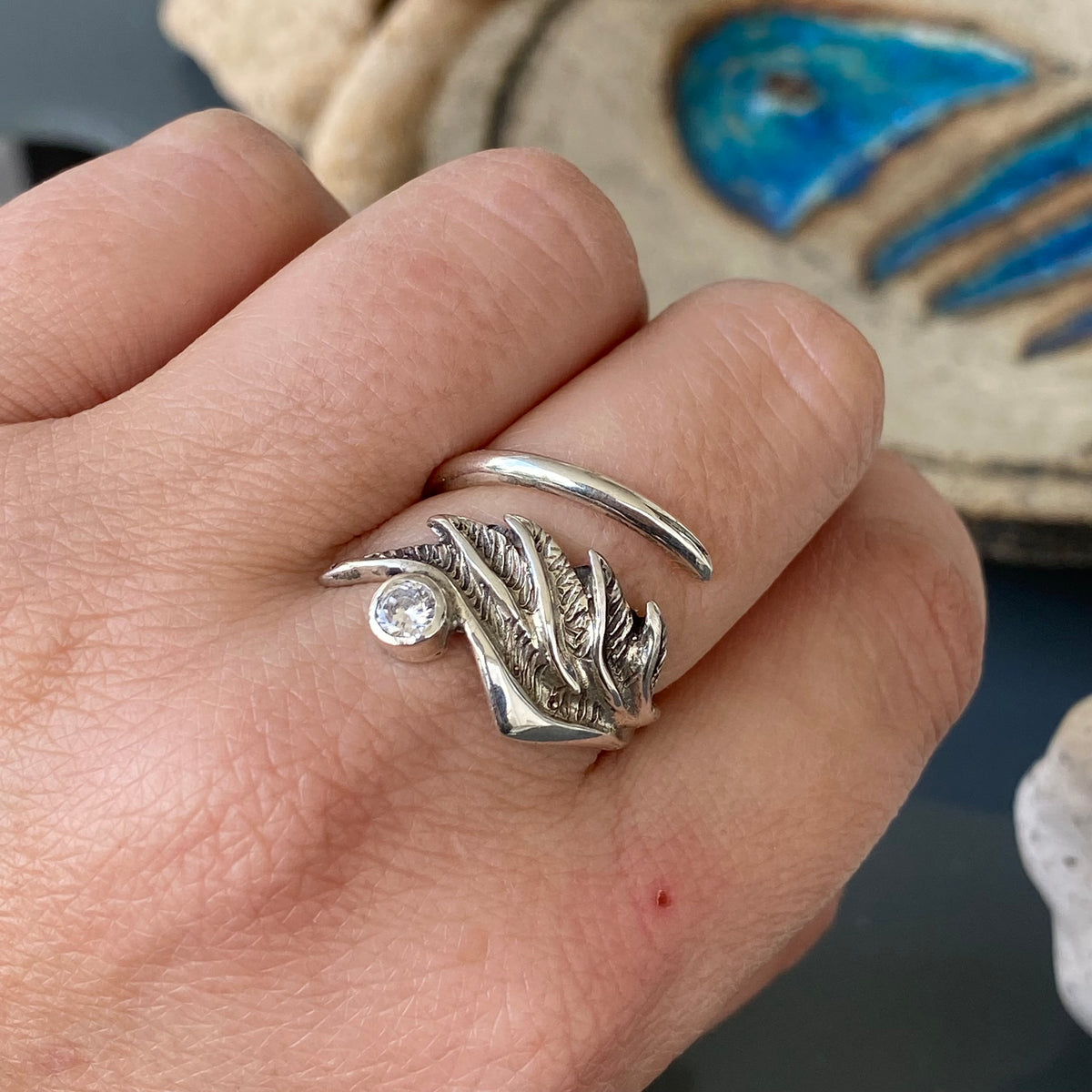 angel wing ring silver with gemstone