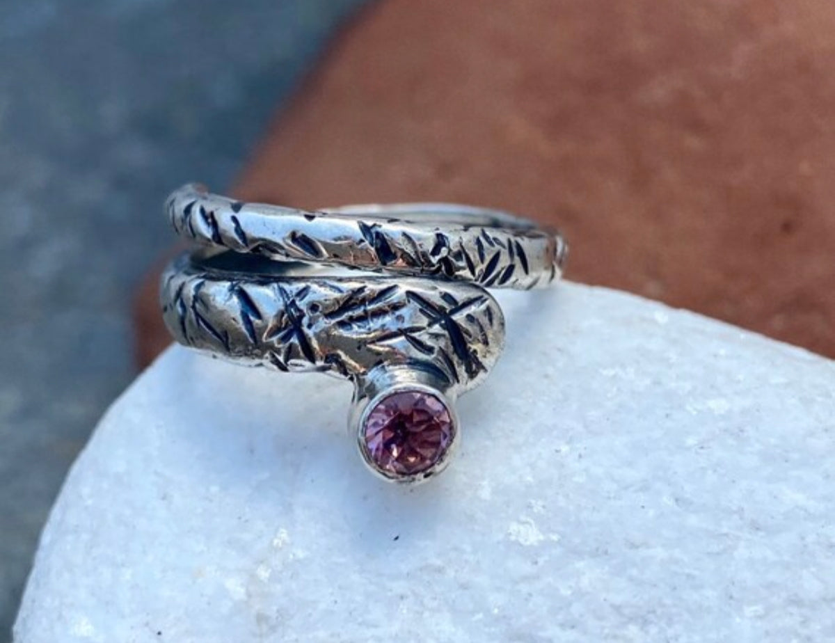 pink tourmaline silver ring adjustable