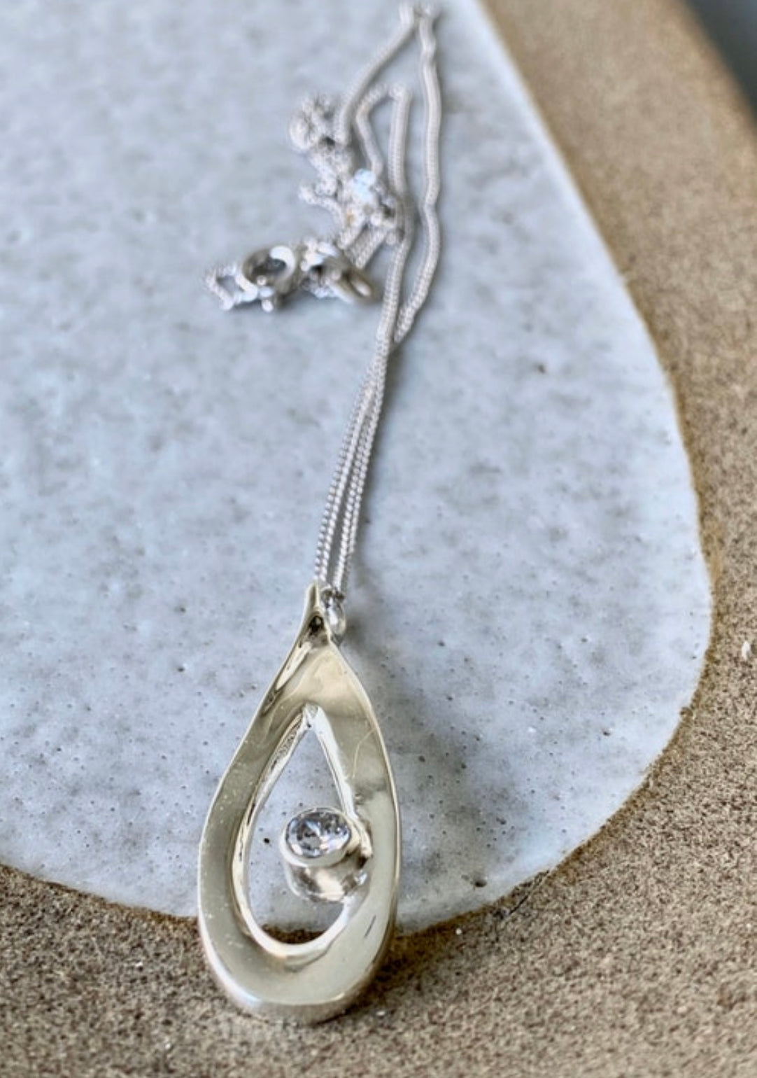 zircon gemstone silver necklace drop shape necklace
