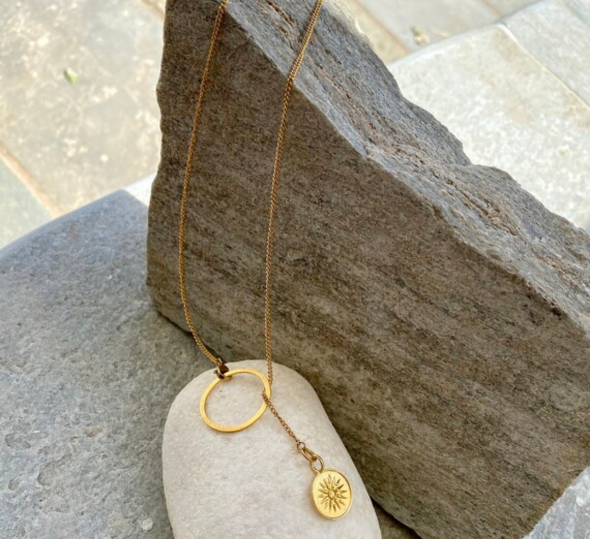 Lariat necklace circle with Macedonian star, Greek necklace