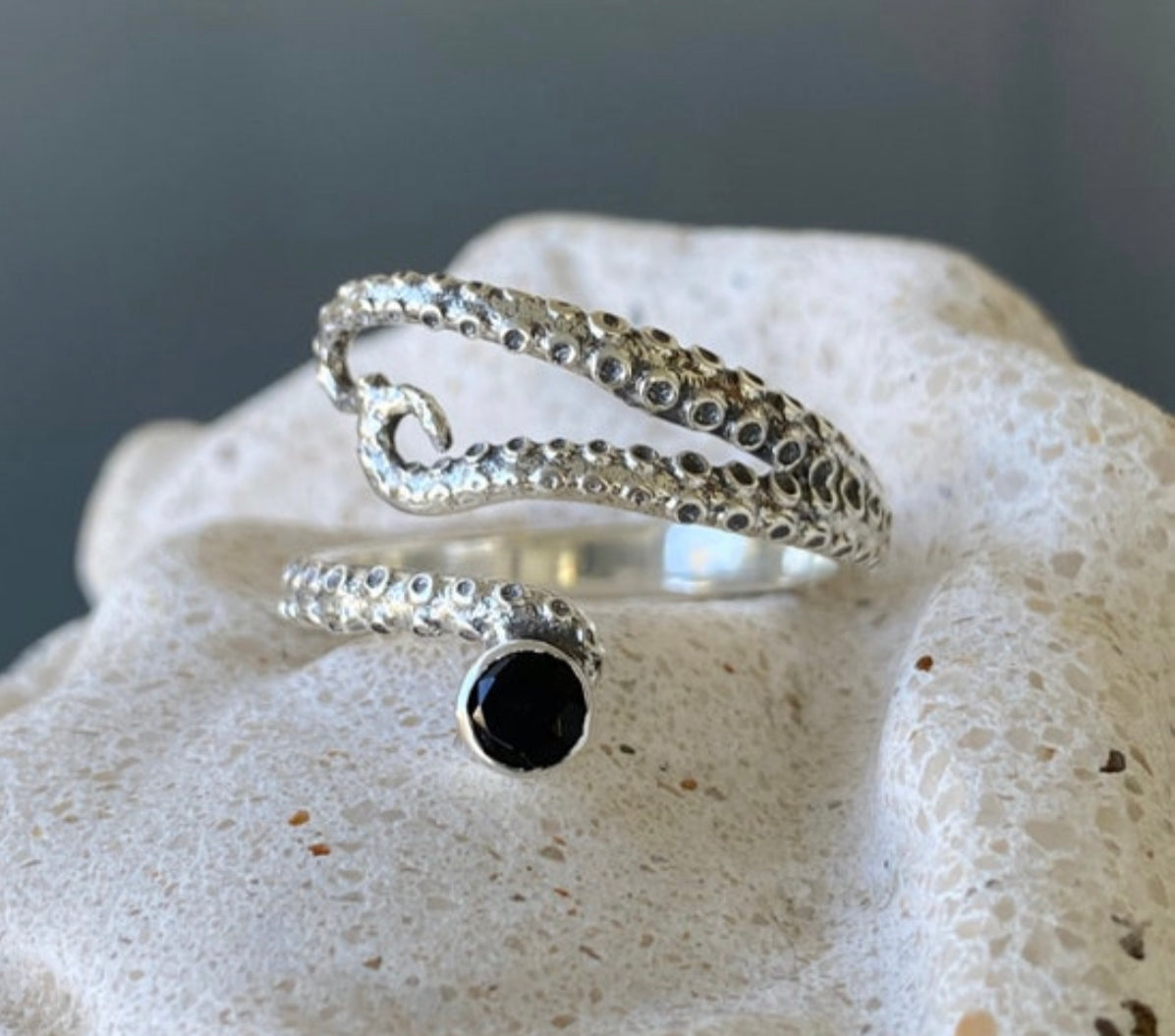 octopus ring gemstone tentacle silver ring