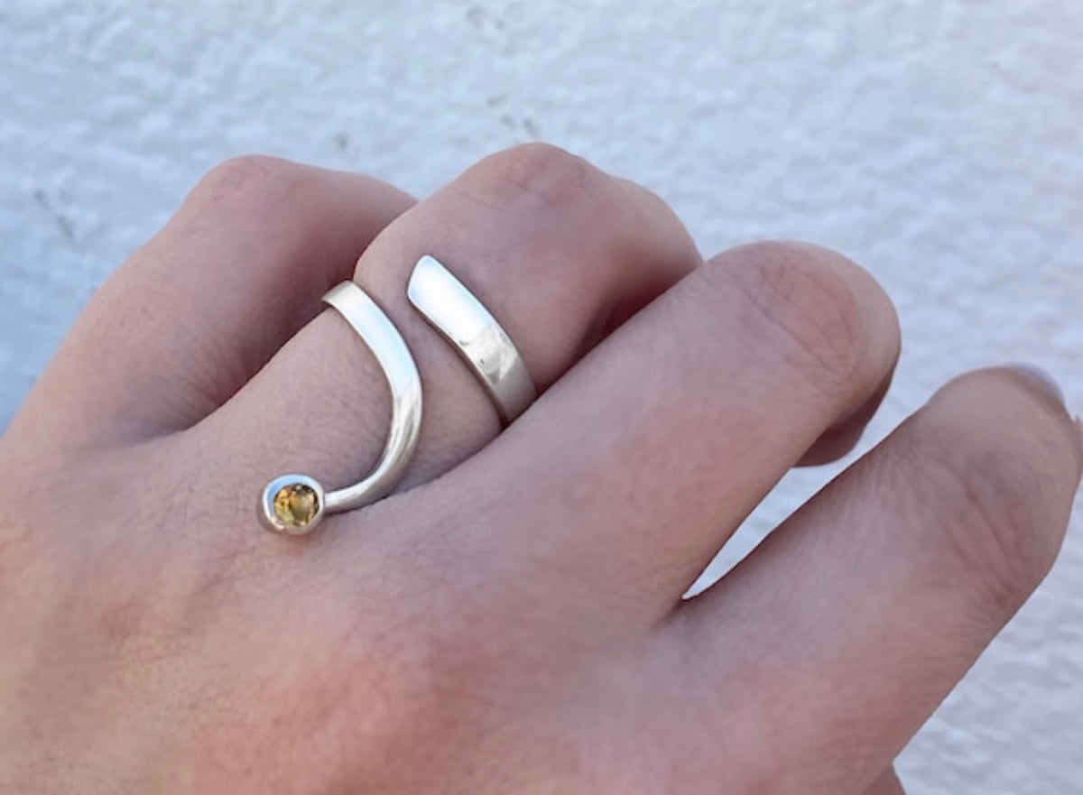 citrine ring silver open silver ring