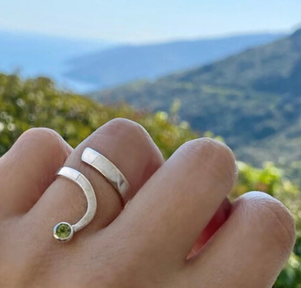 peridot silver ring handmade open ring adjustable