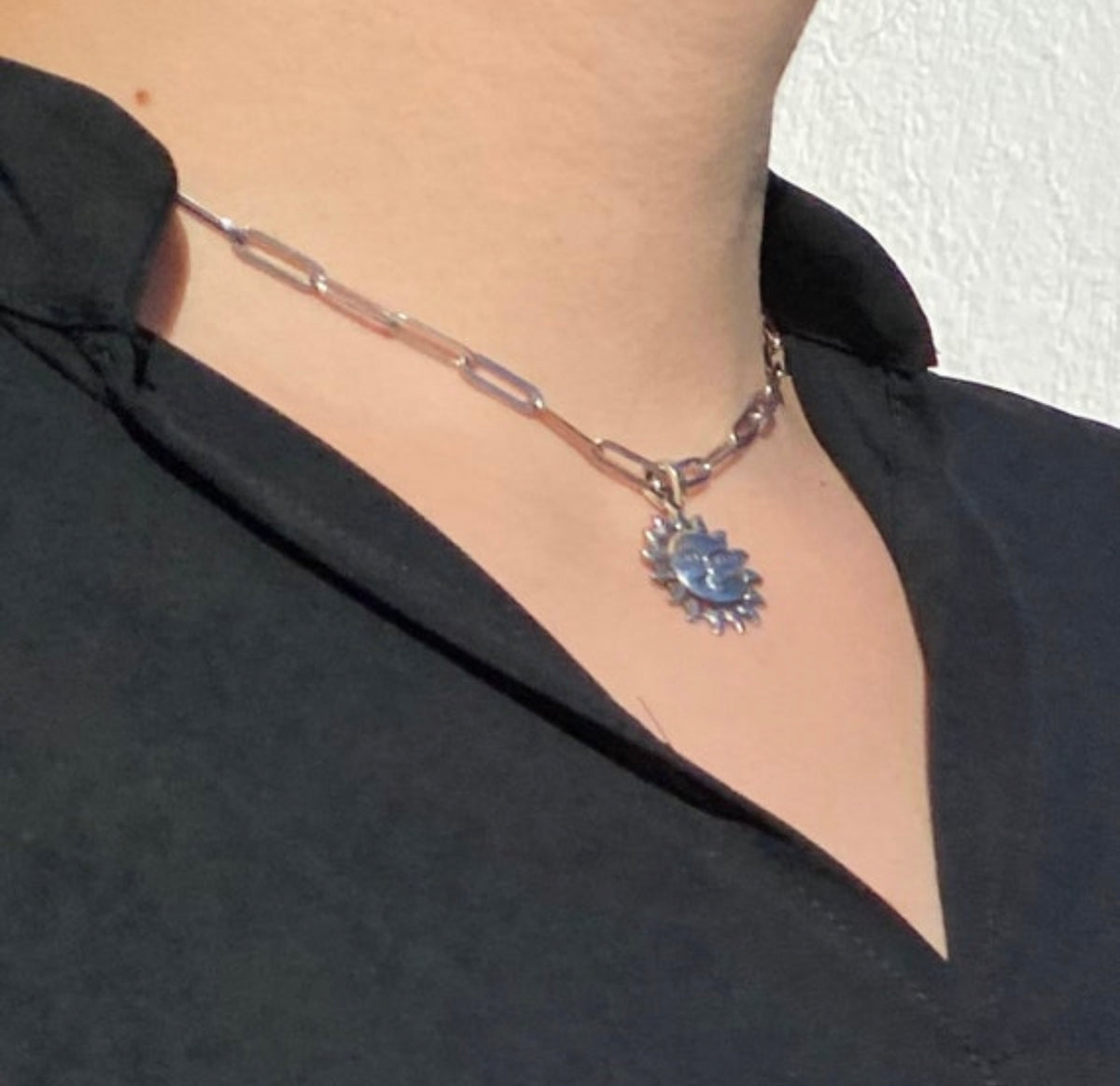 Sterling silver smiling sun paperclip chain