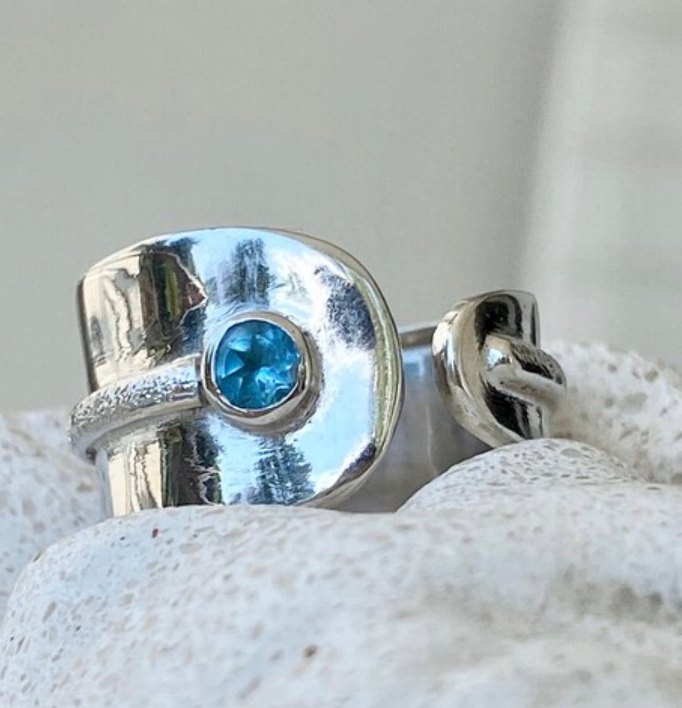 blue topaz silver ring - Santorini ring