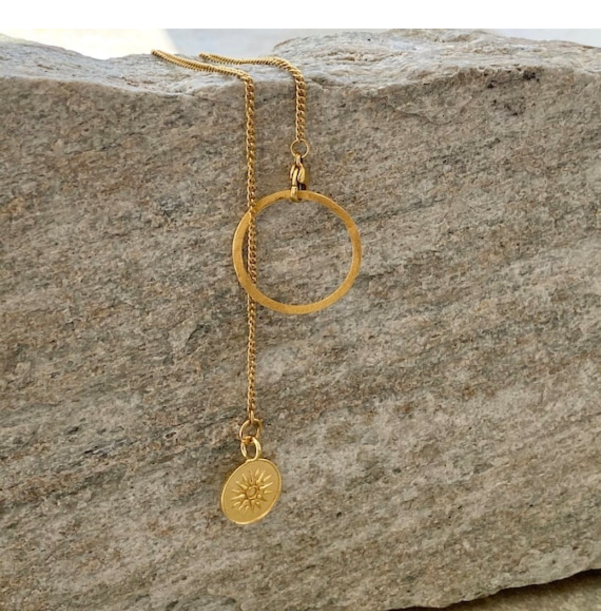 Lariat necklace circle with Macedonian star, Greek necklace