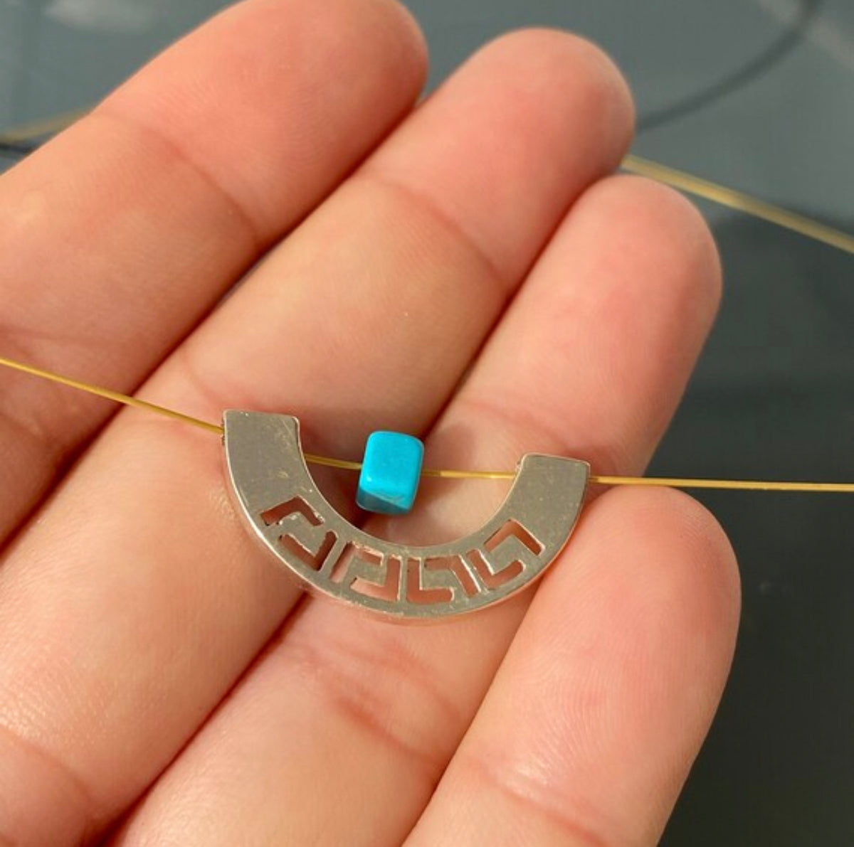 greek key with turquoise and wire necklace