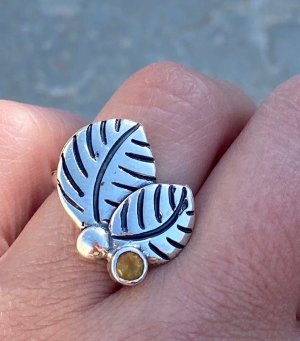 citrine ring leaf ring