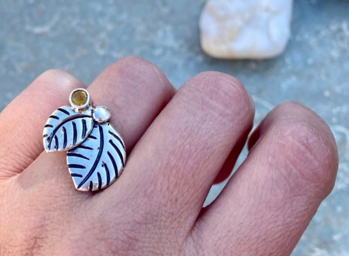 citrine ring leaf ring