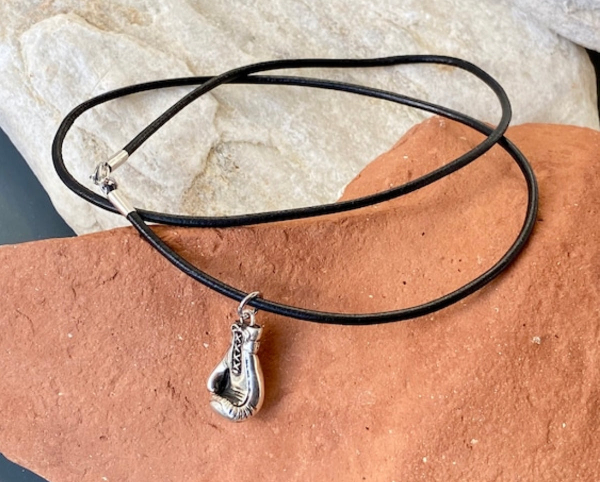 silver boxing glove with paperclip chain