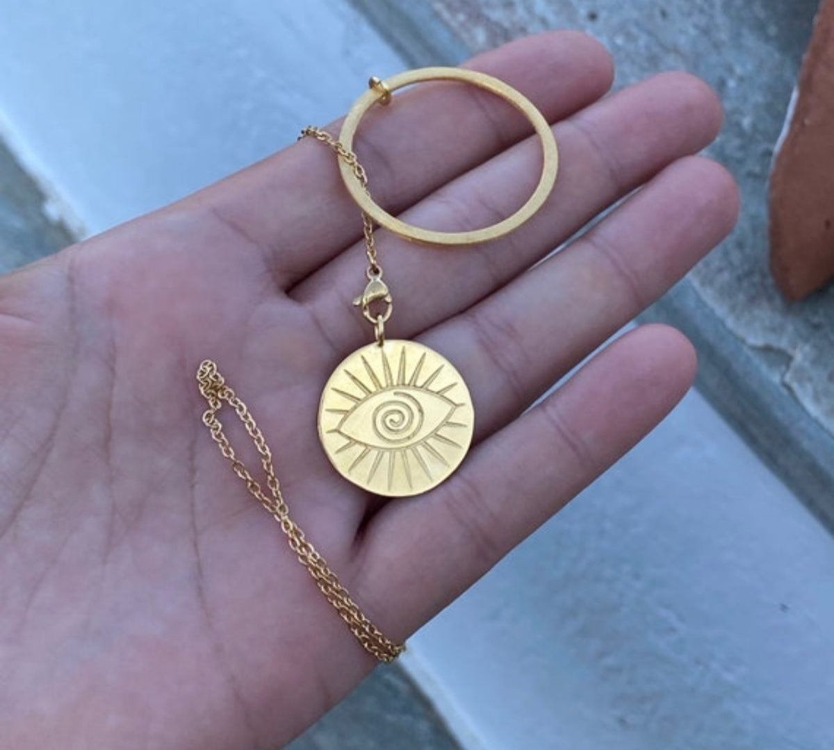 evil eye gold lariat necklace